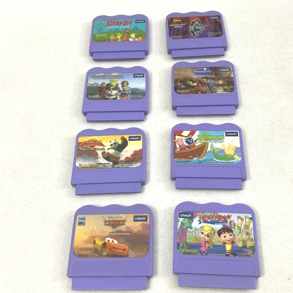 VTech VSmiles Lot of 8 Educational Games Scooby Batman Shrek Cars Kung Fu Panda